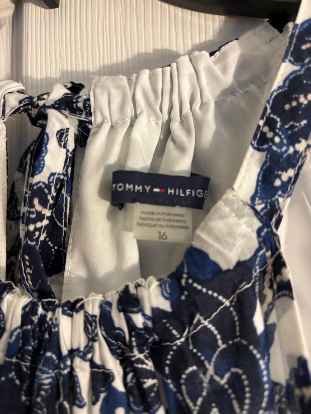 Tommy Hilfiger Navy & White Printed Tie-Shoulder Top